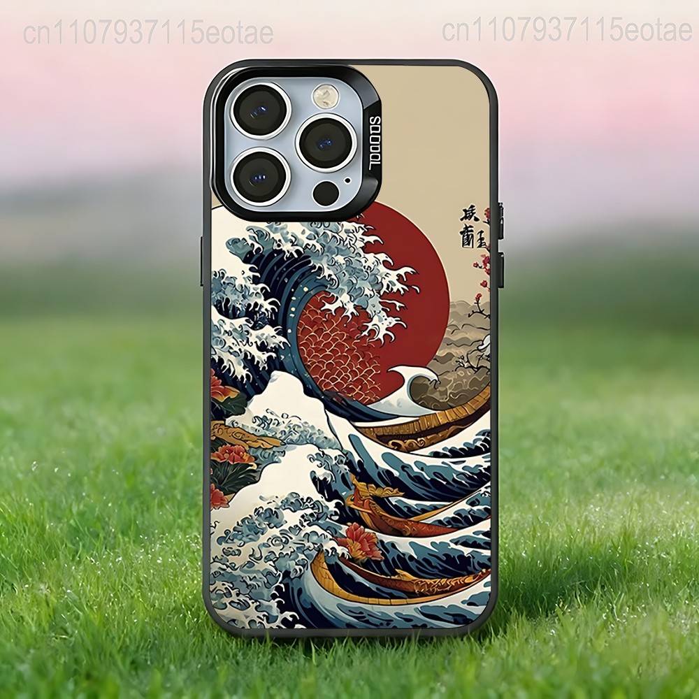 La Grande Onda di Kanagawa Custodia per Telefono Per iPhone 17,16,15,14,13,12,11,Pro,Max,Plus,E,Air,Mini Cover Nera IMD