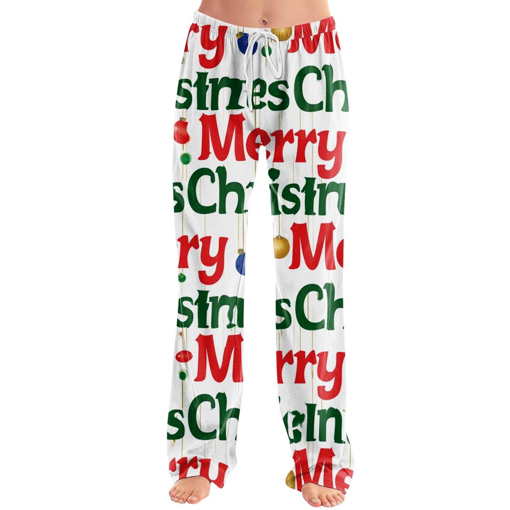 Women's Casual Pants with Christmas Print, Loose Fit, Stylish, for Holiday and Festive Occasions