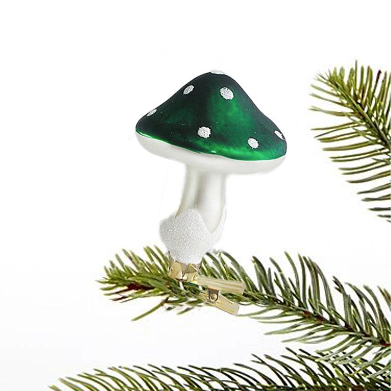 Glass Red Mushroom Clip Christmas Tree Ornaments Decorations for Home Mushroom Christmas Baubles New Year 2024