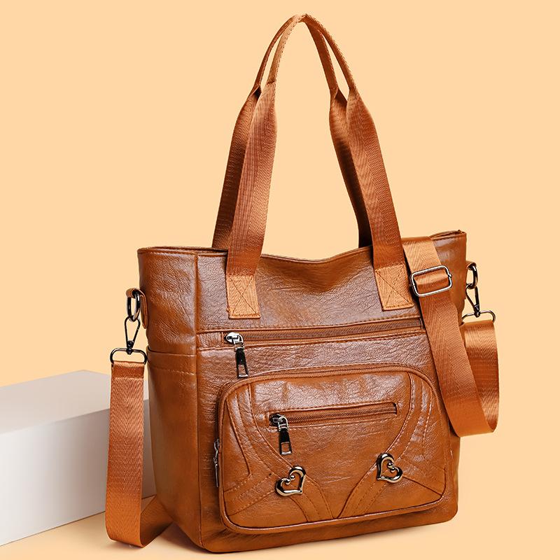 Mehrschichtige Damentasche, Modische und Vielseitige Tote Bag aus Weichem Leder, Lässige und Retro Umhängetasche