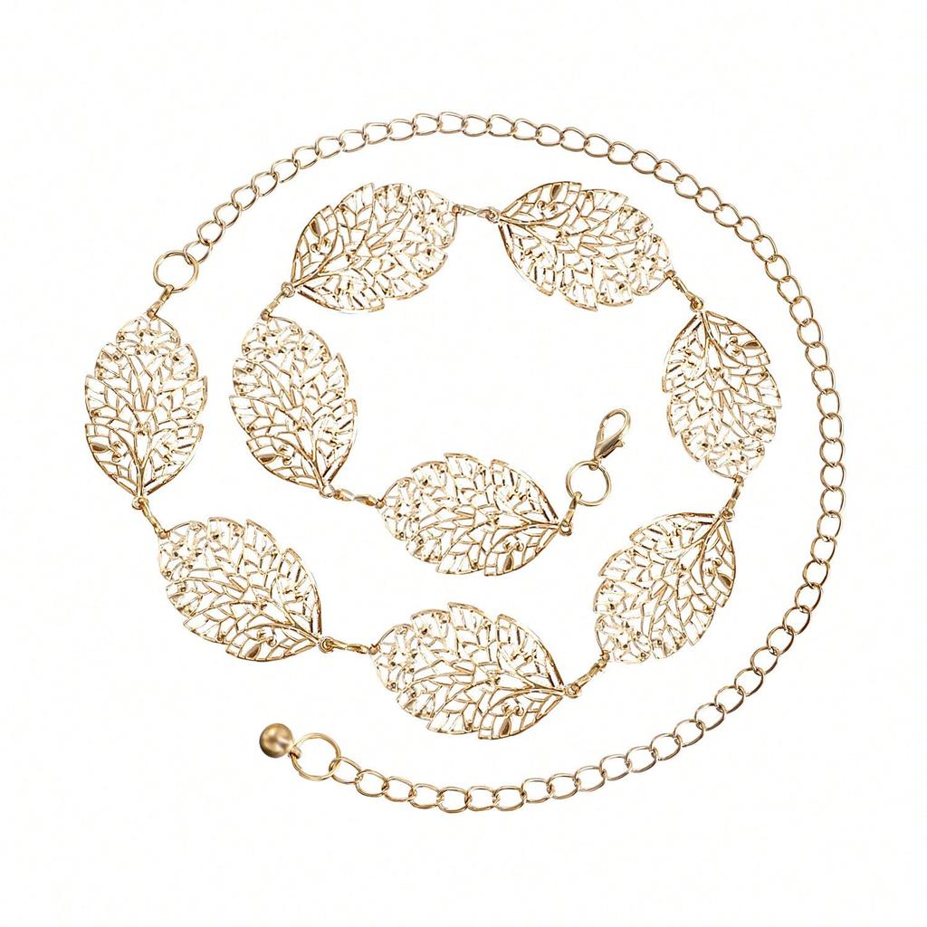 Personalized Punk Versatile Leaves Hollow Decorative Waist Chain Women's European and American Niche Design Temperament Body Chain