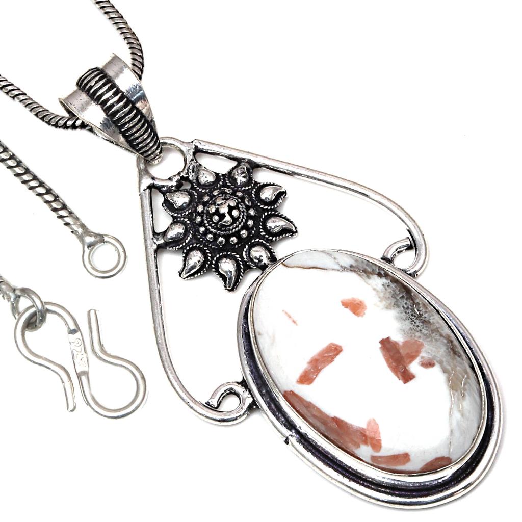 Pendant Scolecite Shell Gemstone Handmade Gift For Her Silver Jewelry 2.5"