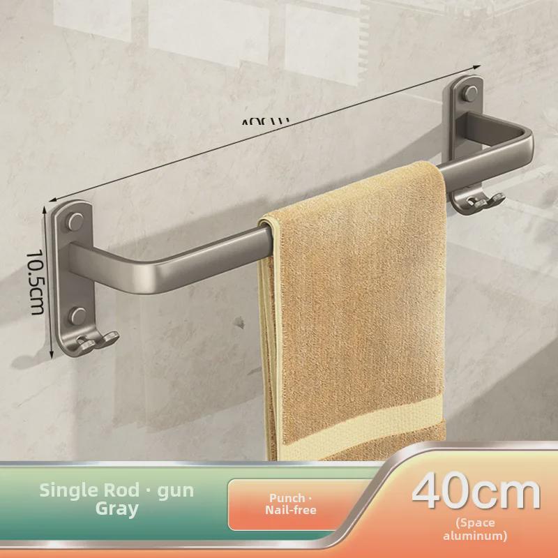 

Алюминиевая вешалка для полотенец цвета «серый космос», двойной стержень без проколов, вешалка для ванной комнаты и полка для хранения вещей.