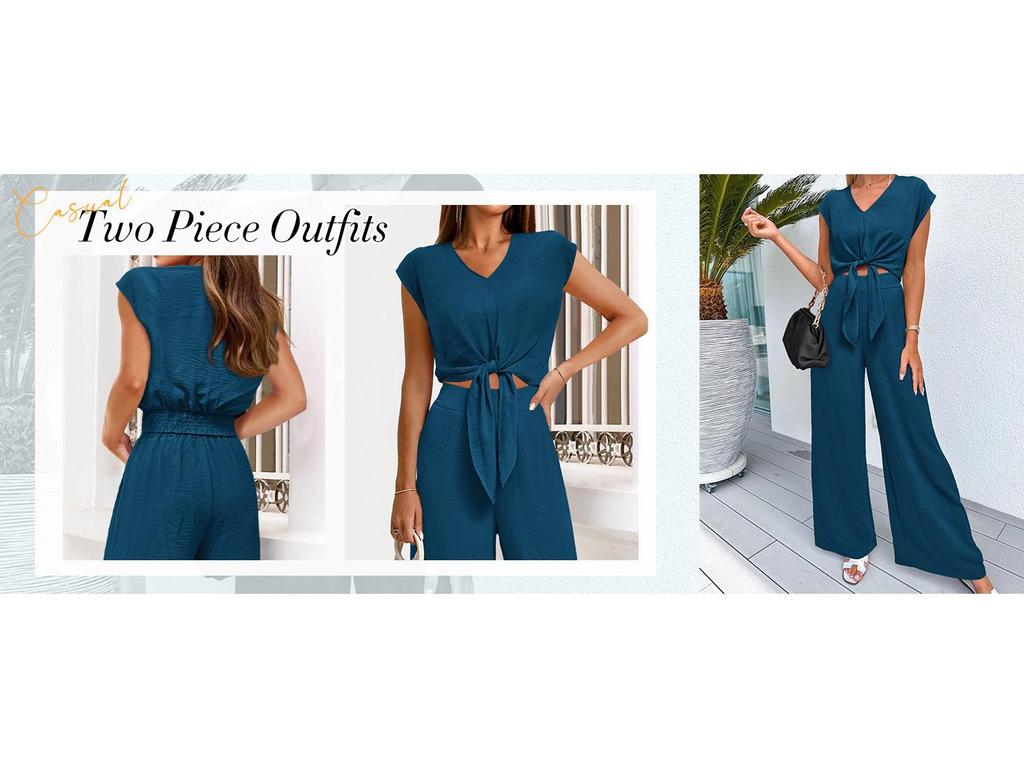 2026 Summer V-neck Lace-up Cropped Wide-leg Pants Set for Women