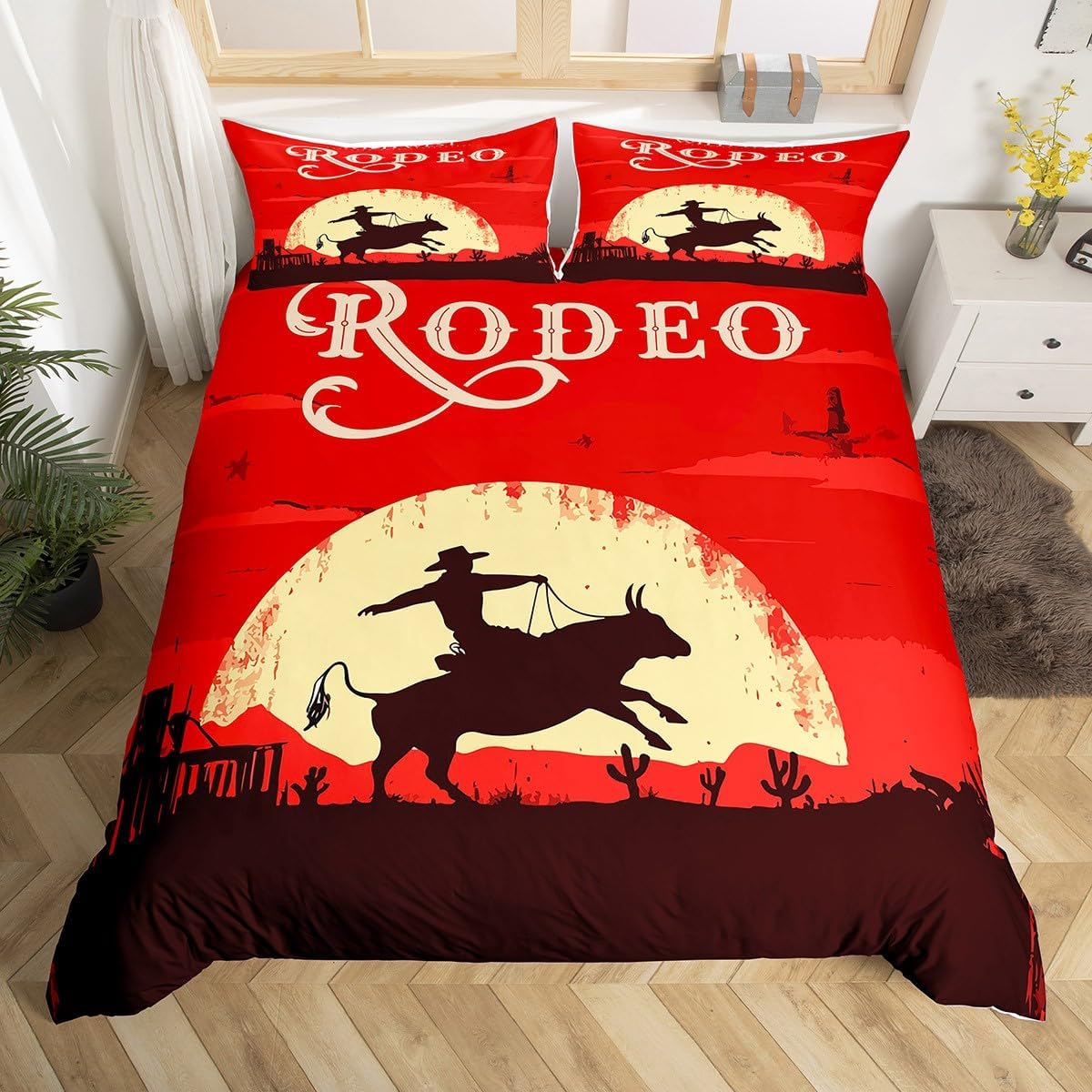 

Western Cowboy Duvet Cover Full Queen Wild Western Rodeo Comforter Cover For Women Men Room Decor, Rustic Farmhouse Bedding Set EU Single(135x200cm)