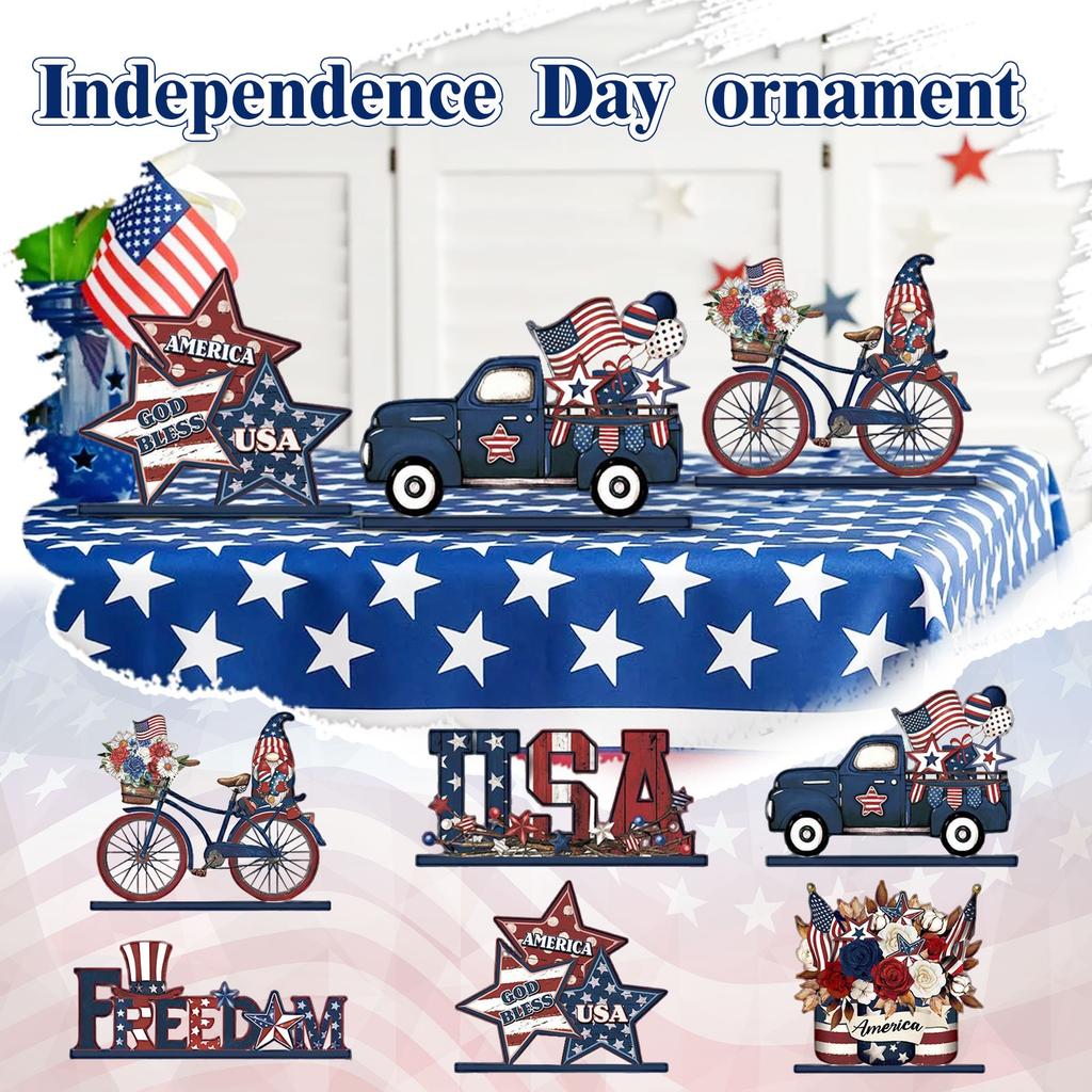 Independence Day Wooden Ornament Wooden Crafts Scene Setting Tabletop Ornament Decorations