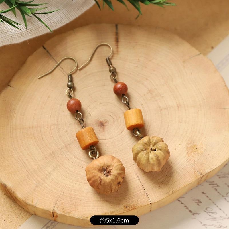 Retro Handmade Plant Fruit Earrings Pine Cone Literature and Art Chinese Medicine Dried Fruit Niche Creative Earrings Women