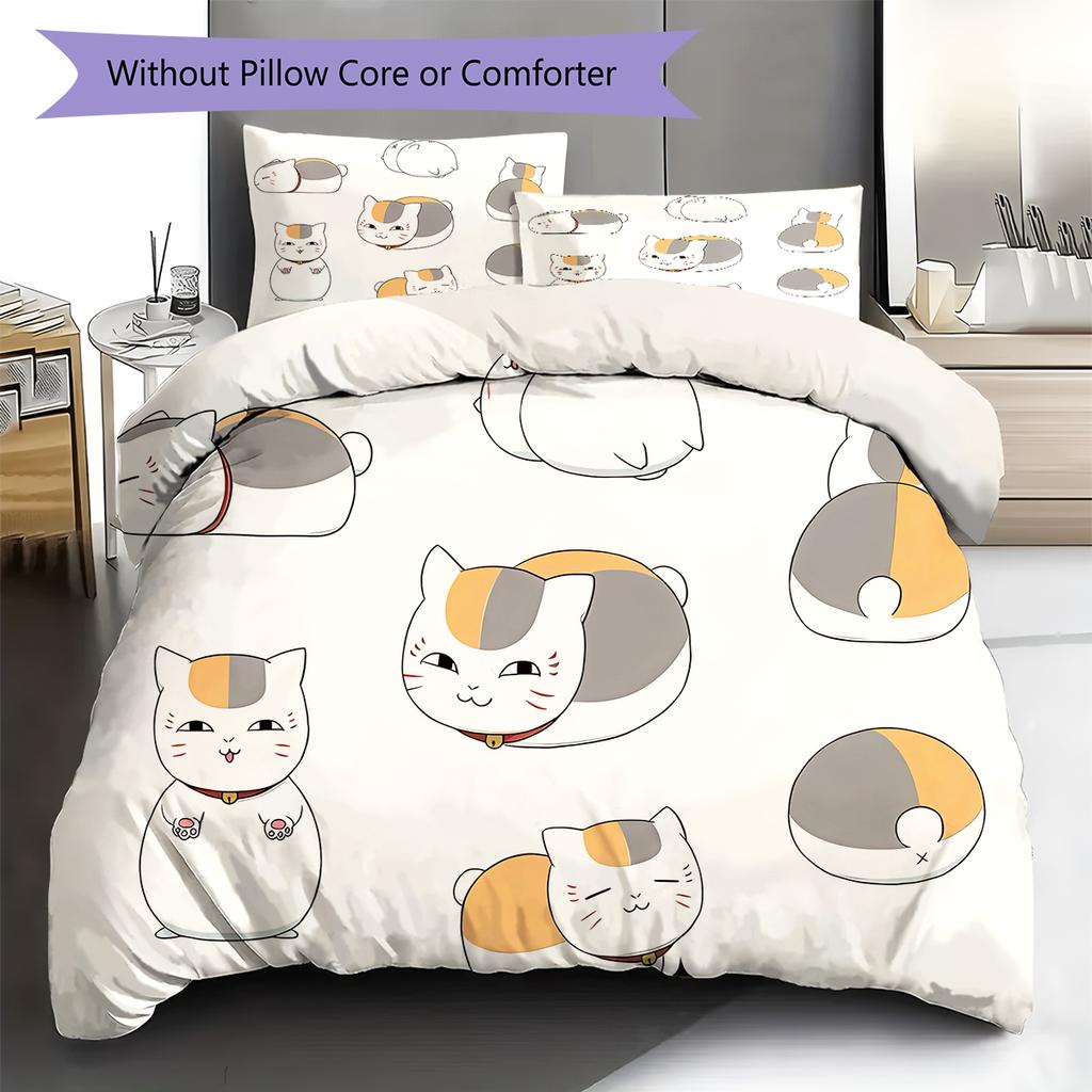 Nyanko Sensei Pattern Bedding,Quilt Set Quilt Cover Pillowcase Home Birthday Gift (1 * duvet cover + 2 * pillowcase, without core)