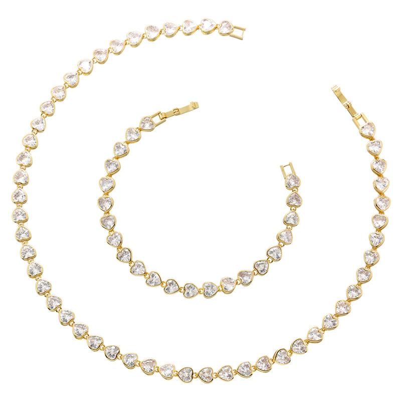 Light Luxury Full Diamond Love Bracelet Necklace Wind Heart Shaped Peach Heart Jewelry Set Female Vl311-313