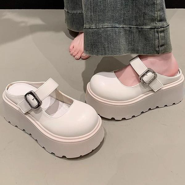 Height-increasing thick-soled bag head half slippers women's outer wear 2025 spring and summer new super fire French Mary Jane cool slippers muffin