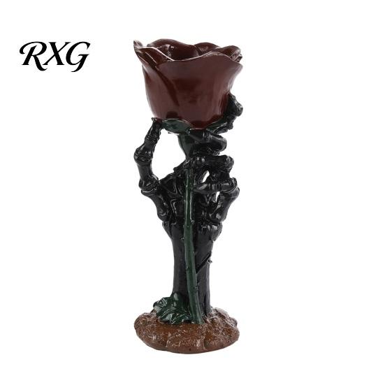 Dark Aesthetic Home Accents Halloween Skeleton Hand Rose Candle Holder, Gothic Resin Decorative Ornament Romantic Decor for Table Decor, Style