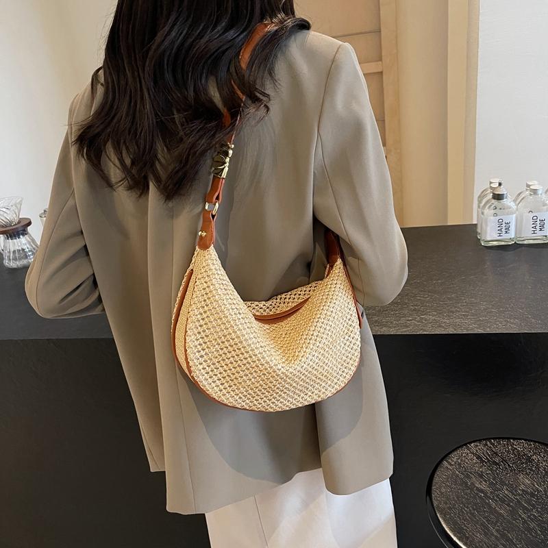 Moda de Verano Simplicidad Bolsos de Paja para Mujer Bolso de Hombro de Viaje Bolsos de Playa Tejidos a Mano Bolsos Tote Femeninos de Gran Capacidad