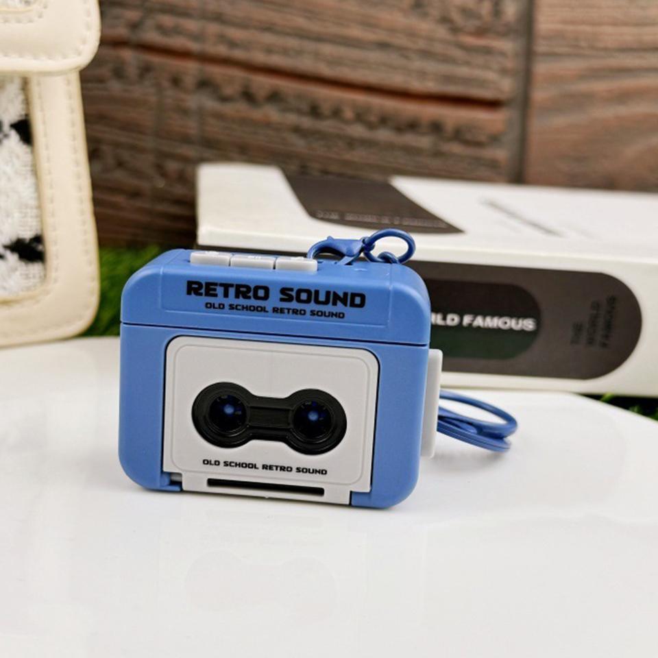 

Персонализированный брелок в виде ретро-магнитофона, мини-музыкальная шкатулка с записью, подвеска, брелок для ключей, украшение для рюкзака синий