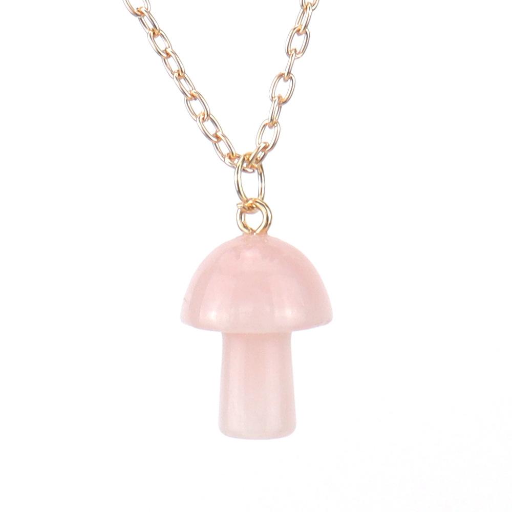 Natural 2Cm Crystal Mushroom Pendant Necklace Crystal Agate Mini Mushroom Necklace N611 розовый кварц