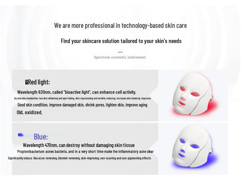 Seven-color LED Beauty Mask for Acne Removal, Whitening, and Rejuvenation with LED Neck Mask