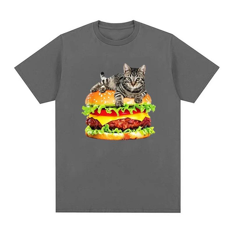 2026 Hot Sale Hamburger Cat Print T-Shirt for Women Men Summer Funny Casual Fashion Loose Streetwear Tops Crew Neck Short Sleeve T-shirts Tee
