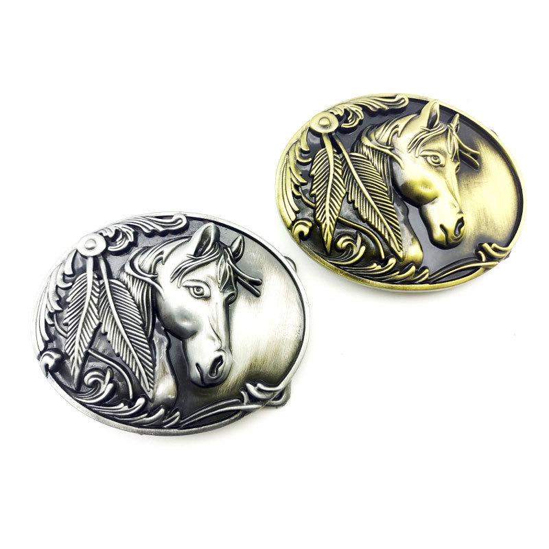 Goldene Pferdekopfwestern-Gürtelschnalle - Ovales Tierdesign