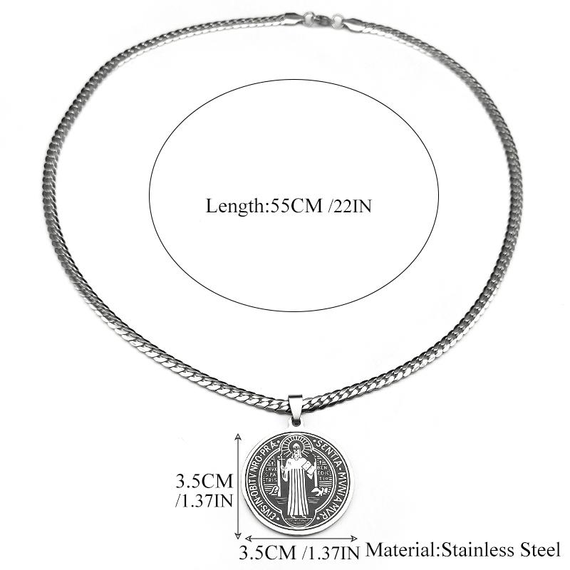 San Benito Exorcist Pendant Necklace for Women Men Stainless Steel Christian Saint Benedict Religious Amulet Chain Jewelry