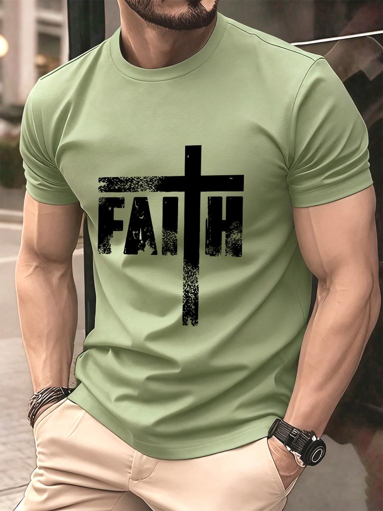 Faith The Cross Printed Cotton TShirts Mens Summer Short Sleeve Comfortable T Shirt Soft Oversized ONeck Tops Basic Clothes