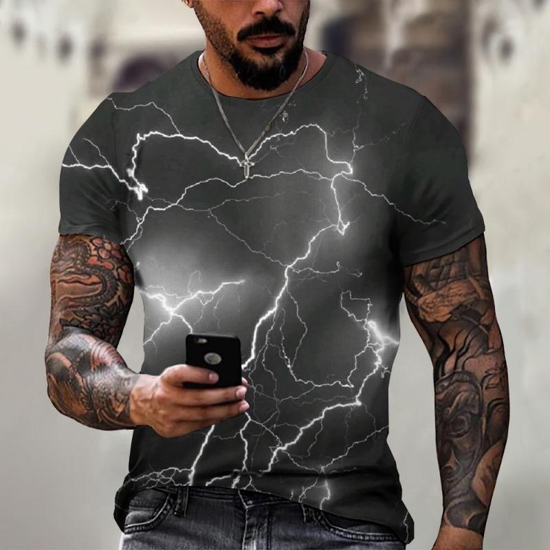Men's T Shirt 3d Lightning Print Mens Short-Sleeved Tops Summer Street Fashion