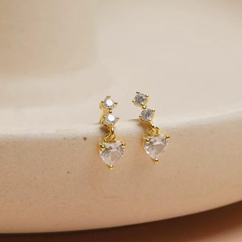 AMO Retro Sparkling Diamond Heart Zircon Studs - Elegant S925 Silver Earrings