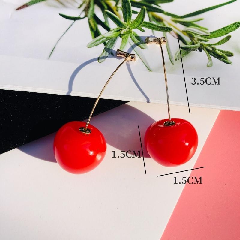 

Hot selling small fresh sweet lovely cherry cherries earrings pendant fruit earrings red cherry earrings charm Zircon