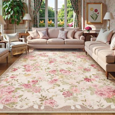 Tappeto Soggiorno Vintage Boemo Beige Floreale Lavabile in Lavatrice Antiscivolo Tappetino per Piedi Tappeti Camera da Letto Grandi Dimensioni Tappetini per Arredo Casa