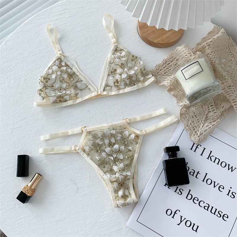 Weiblicher sexy Spitzen-BH, nahtlose Unterwäsche, Bralette, Dessous, ultradünner BH und Slip-Sets
