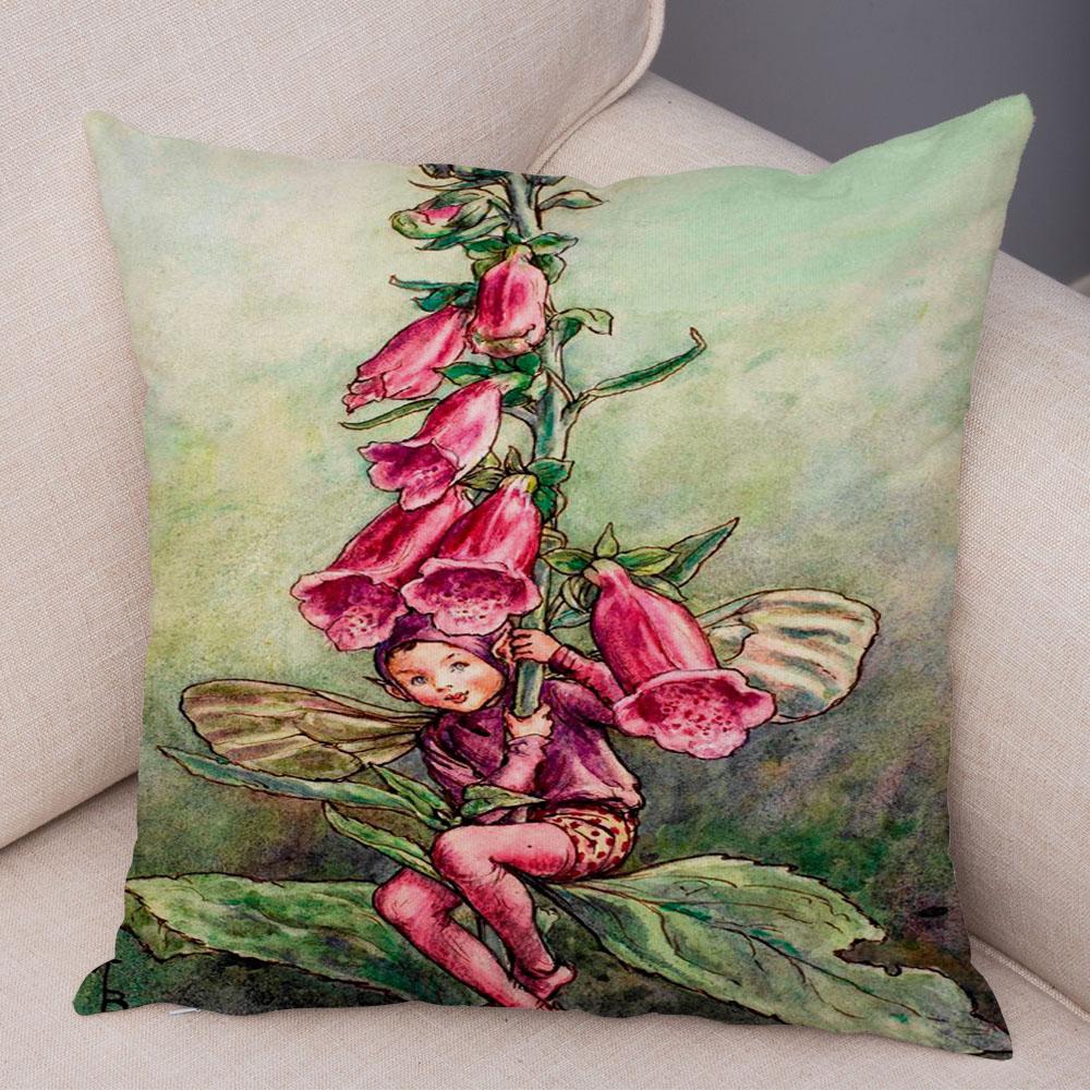 Colorful Fairy Tale World Elves Cushion Cover Decor Cute Cartoon Flower Girl Pillow Case for Sofa Home Polyester Pillowcase