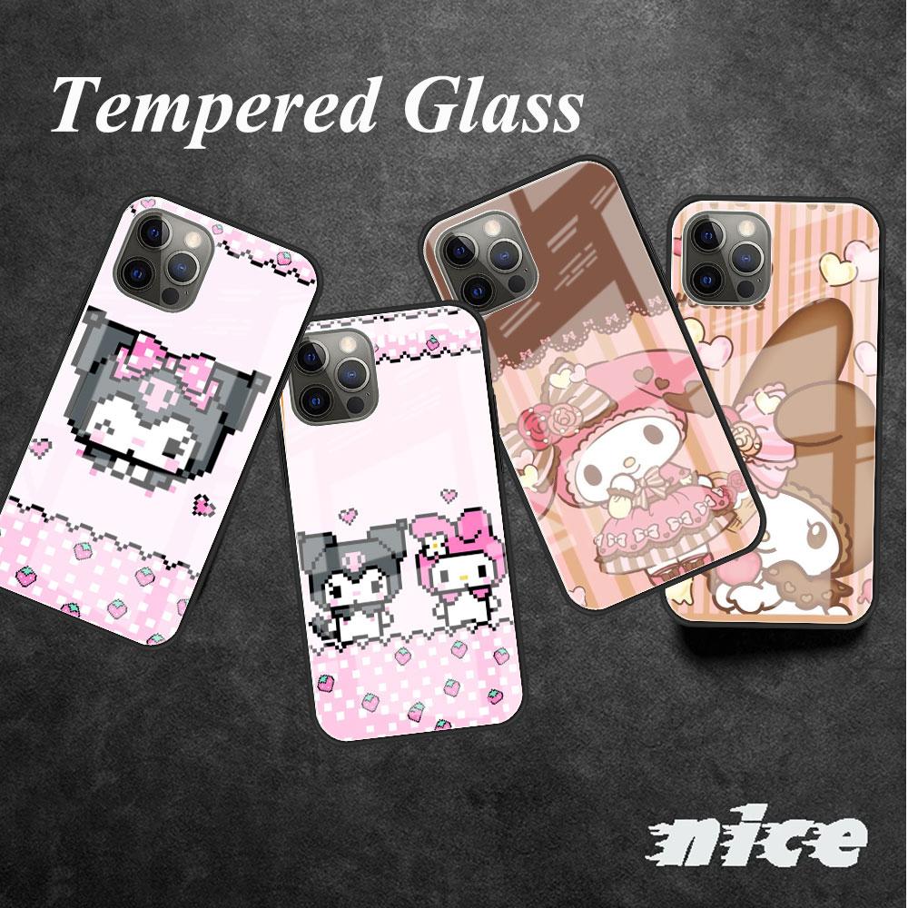 

My Melody Glass Case For Apple iPhone 11 14 13 Pro 12 7 8 Plus SE 2022 XR X XS Max 6 6S Tempered Phone Cover