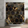 Luxury Hexagon Shower Curtain Set with Black Gold Marble Print for Bathroom Decor Waterproof Fabric Size 72 x 84 Inch (Black/Gol