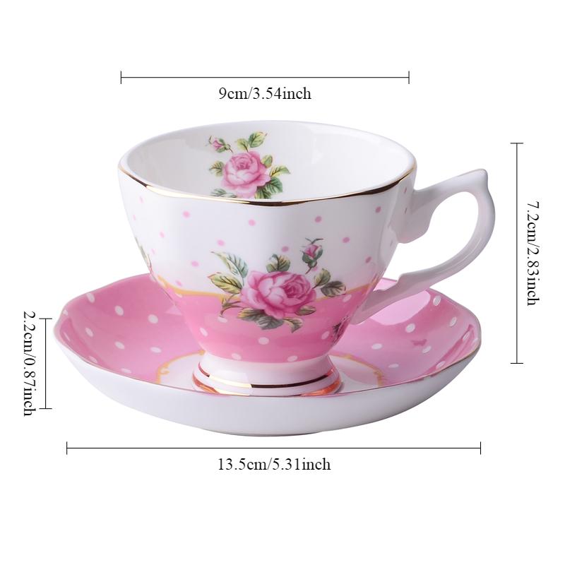 Floral Coffee Cup Sets 170ml Vintage Fine Bone China Tea Cup Spoon and Saucer Set Gold Trim Fine Dining and Table Decor