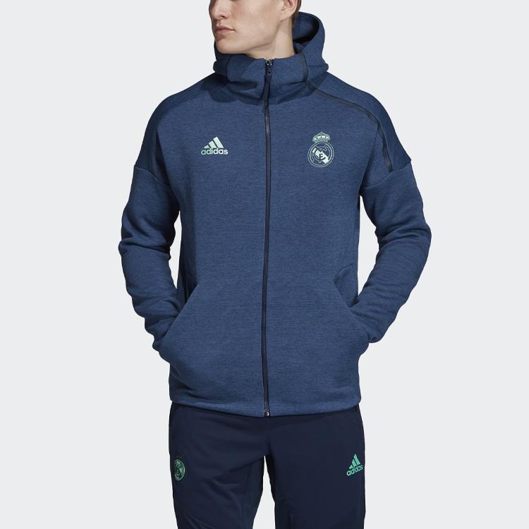 Adidas Colorblock Casual Sports Real Madrid Hooded Jacket Men Outerwear Navy DX8699