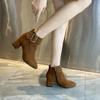 Short Boots  Autumn and Winter New High Heels Thick Heel Belt Buckle Pointed Korean Version Short Boots Women's Suede Shoes