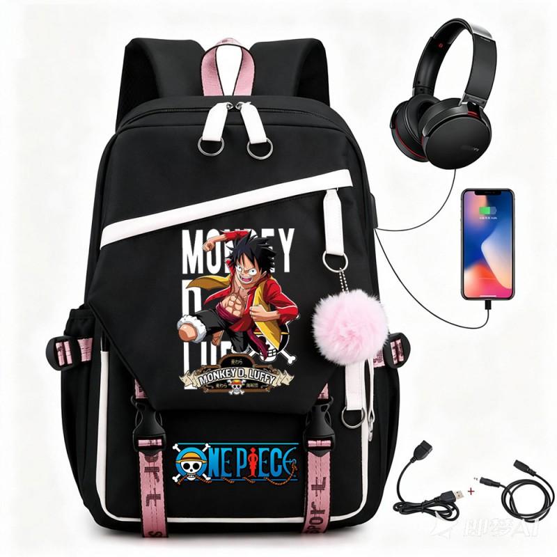One Piece Chopper Luffy Anime Backpack School Travel USB Charging Large Capacity Canvas Bag Unisex