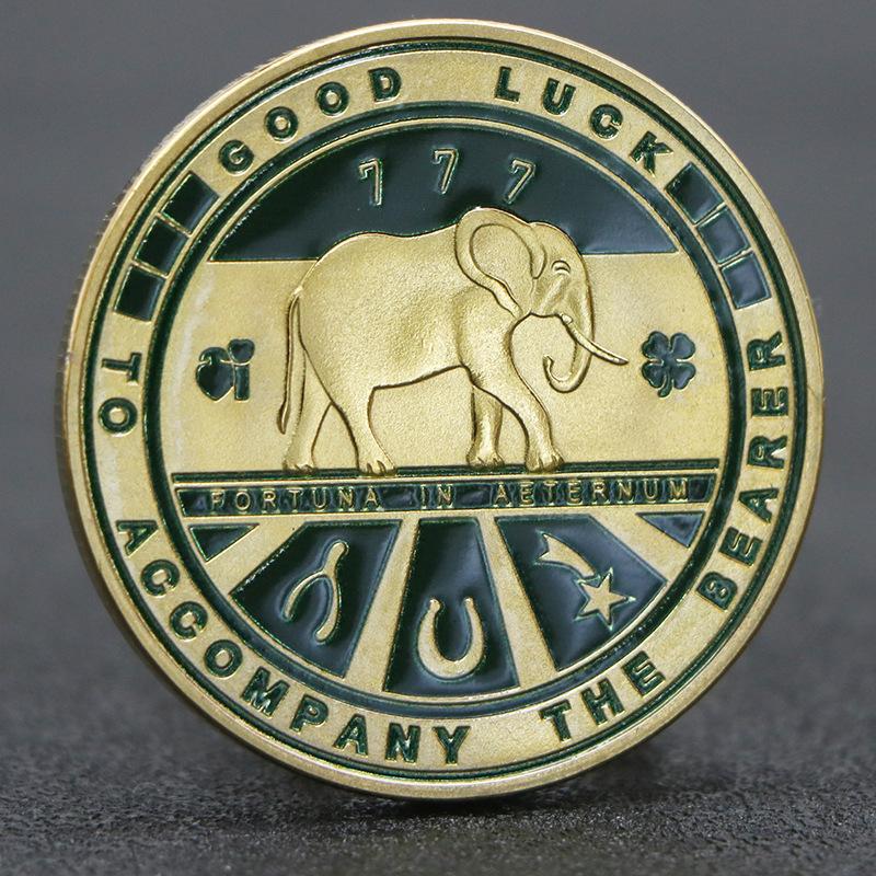 

Four leaf clover commemorative coin, elephant commemorative medal, three-dimensional relief painted metal crafts, lucky coin золотий