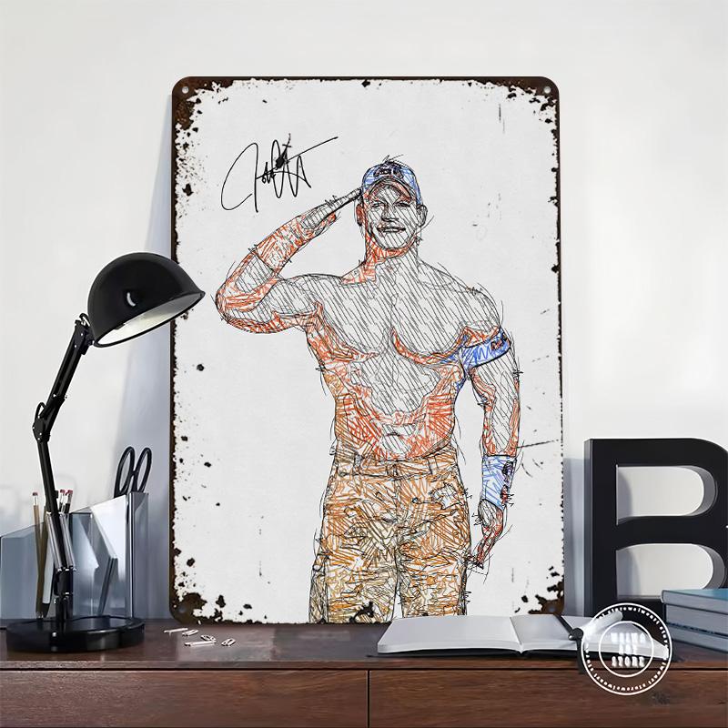 John Cena Sketch Art Printed Poster Customized Wall Art Retro Vintage Metal Tin Signs for Home Desk Decor Decoration Garage Room