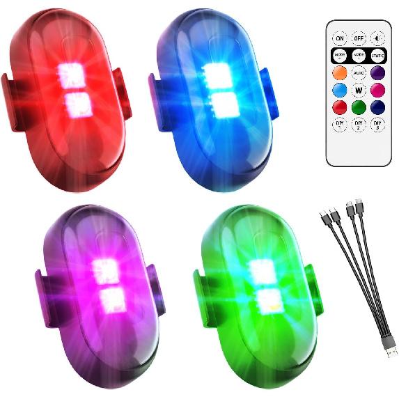 

Upgrade LED Lights for Car-4PCS Interior Car Lights with Remote, USB-C 80 Hours 8 Colors IP65 Waterproof Rechargeable Underglow Wireless Strobe 4 pcs