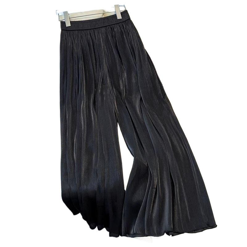 Apricot Glazed Ice Silk Women's Wide-Leg Pants: Summer 2026, Lightweight, Good Drape, 3/4 To 9/10 Length.