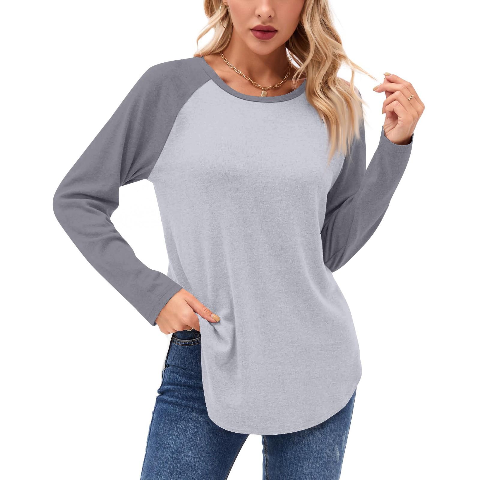 

Женские рубашки с длинным рукавом, повседневные модные туники, топы с круглым вырезом, базовая свободная футболка XL арбуз красный