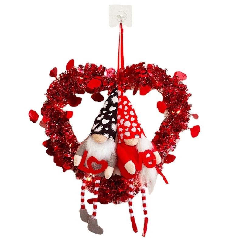 

Valentine s Day Heart Shaped Wreath Wall Hanging Decoration Oxford Cloth Front Door Hanger Wedding Anniversary Gift 1