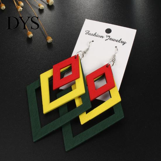 Creative Multilayer Irregular Dangle Hook Retro Wood Women Earrings Jewelry Gift