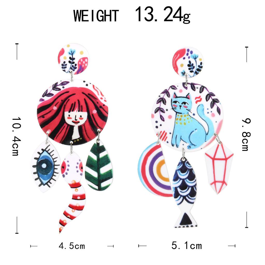 Fully Managed Acrylic Stud Earrings, Personality Funny Eyes Cat Geometric Earrings Earrings
