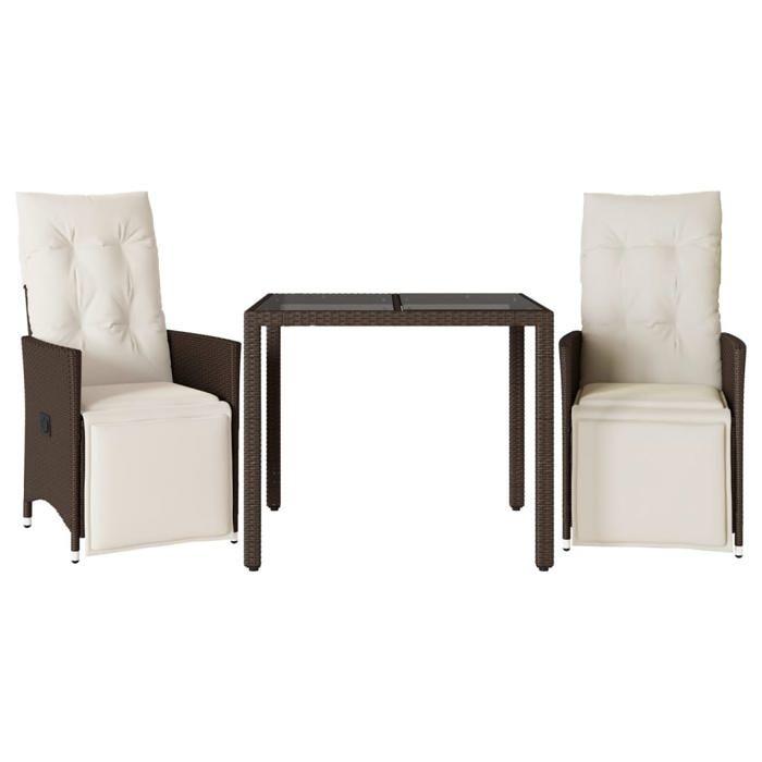 VidaXL Ensemble de bistro de jardin 3 pcs coussins marron poly rotin, ensemble de bistro de jardin, ensemble de balcon, 3276915