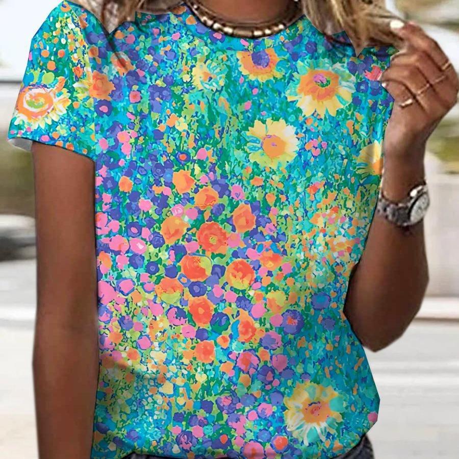 3D Printed Colorful Round Neck Short Sleeved Women's T-shirts