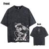 Men Streetwear Washed Acid Oversized T Shirt Japanese Anime Retro Worn Graphic Print T-Shirt Cotton Short Sleeve Tees