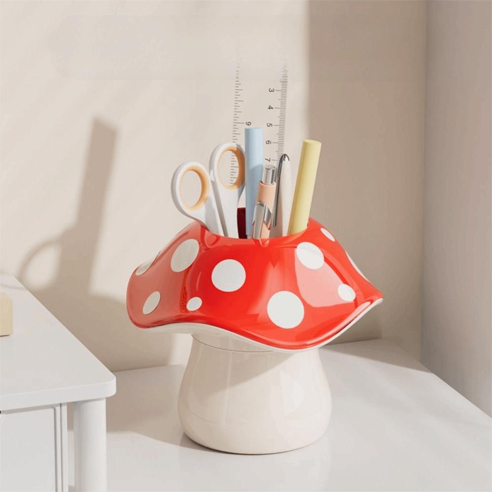Multifunctional Design Mushroom Storage Box Polka Dot Pattern Pen Holder  Desk Stationery