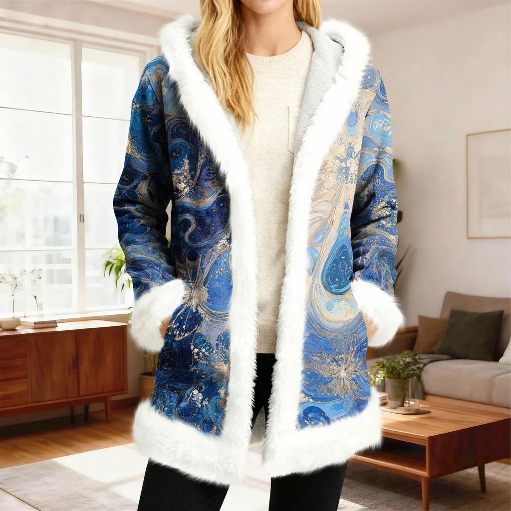 Women's Casual Fleece Hooded Cardigan With Pockets Warm Outerwear