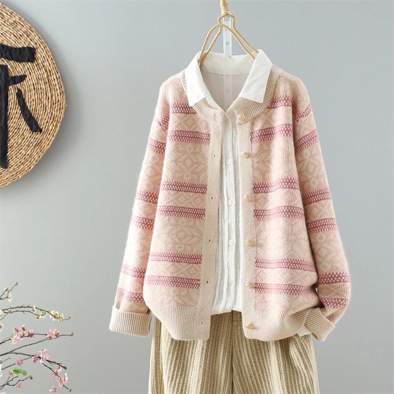 Sweaters Coat Cardigan for Women Autumn Winter Large Size Vintage Loose Long Sleeve Knit Sweaters Coat