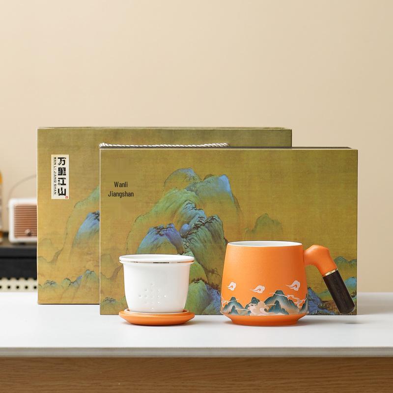 Thousand Li of Mountains and Rivers Ceramic Office Cup Set - Customizable Business Gift with Logo Thousand Li of Mountains and Rivers